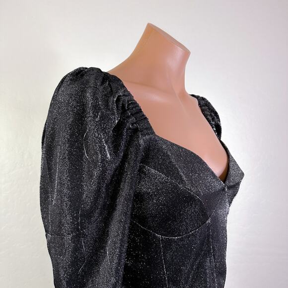 Gianni Bini Andie Metallic Top Blouse Whimsigoth Fairycore Fairy sz Black 6 NWT - Picture 5 of 11